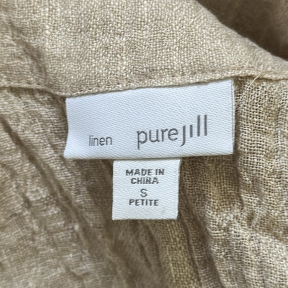 J.Jill Pure Jill Linen Crinkled Tunic Vest Lagenlook Pocket Beach Boho Neutral - Picture 8 of 10
